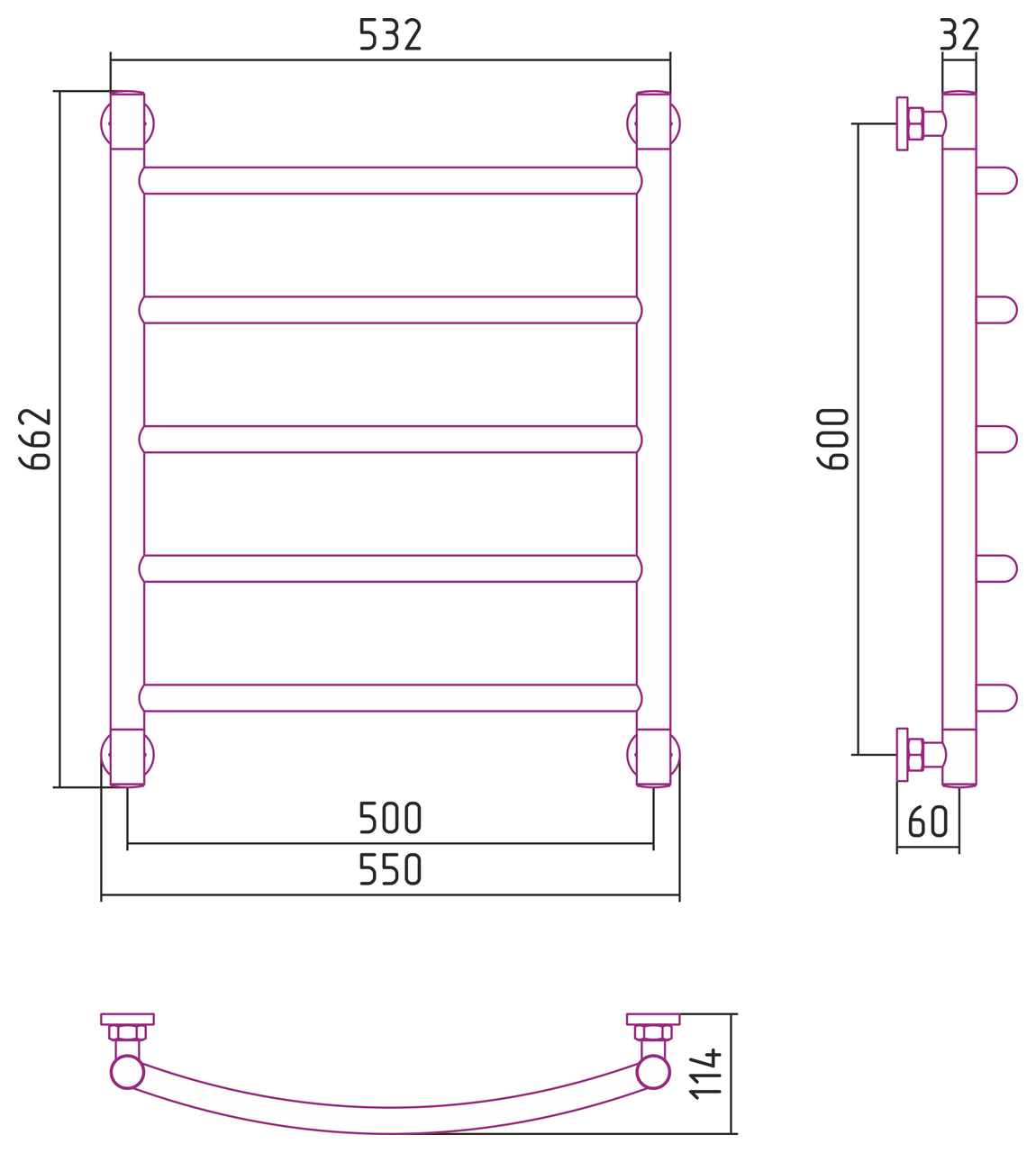 Водяной полотенцесушитель Сунержа Галант+ 600x500