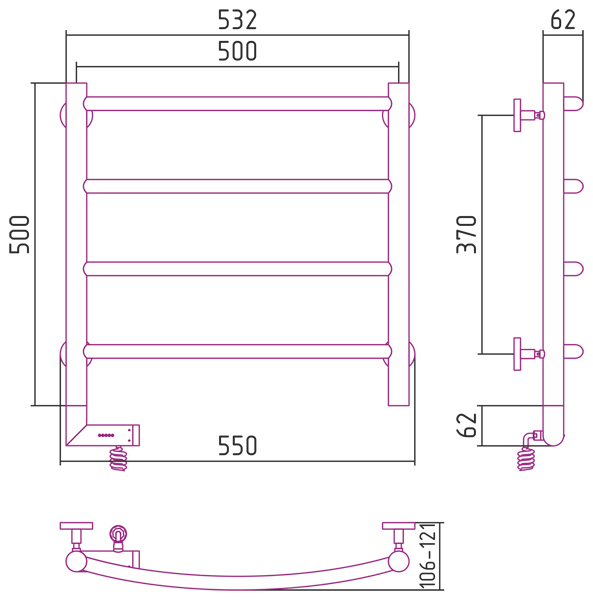 Полотенцесушитель электрический Сунержа Галант 2.0 500x500