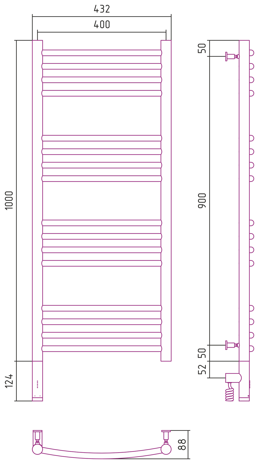 Полотенцесушитель электрический Сунержа Богема 3.0 1000x400