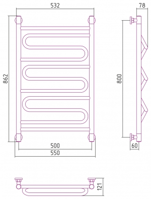 Полотенцесушитель водяной Сунержа Элегия+ 800x500